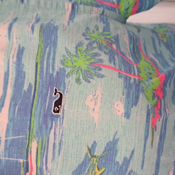 Vineyard Vines Boys Blue Cotton Hawaiian Print Short Sleeve Shirt Button Down LG - Picture 2 of 7